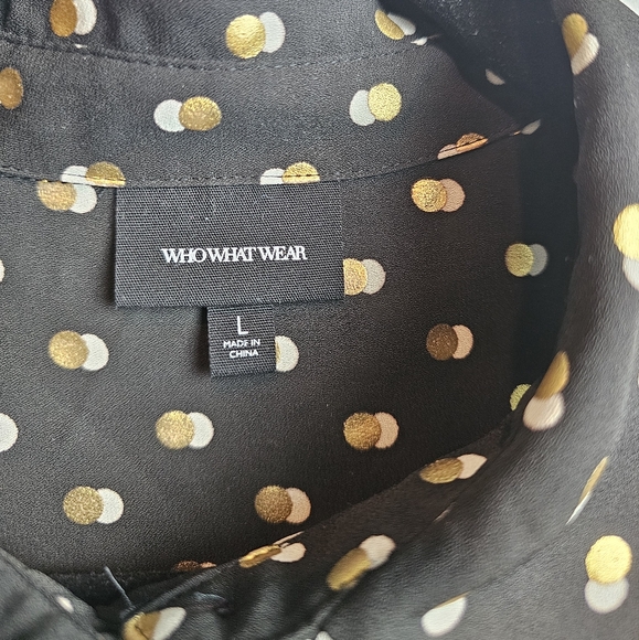 Who What Wear Black Gold Polka Dots Button Down Collared Top Blouse Long Sleeve - Picture 5 of 8